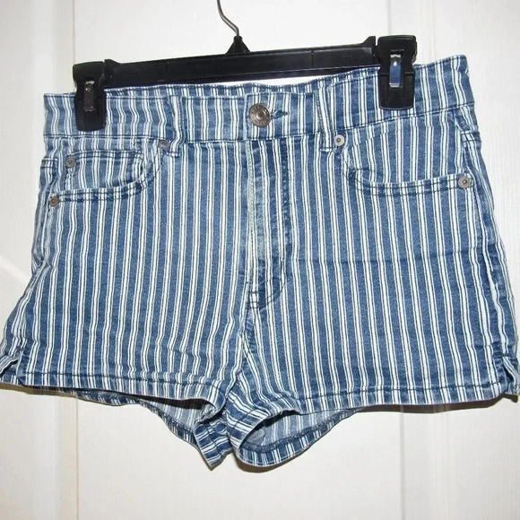 AMERICAN EAGLE Stretch Hi-Rise Shortie Railroad Hickory Stripe Shorts Size 8